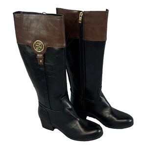 Liz Claiborne Knee Riding Boots size 6 W Black Brown Tilia Low Heel Zip Closure